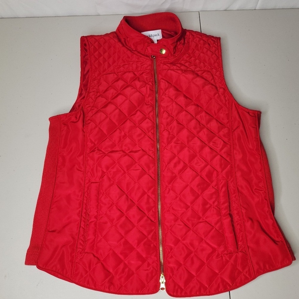Peck‎ & Peck Womens Red Diamond Quilted Zip Up Vest